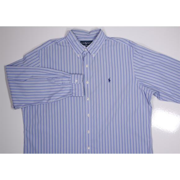 Ralph Lauren Mens Classic Fit Blue Striped Cotton Button-Up Dress Shirt XXL - Picture 3 of 8